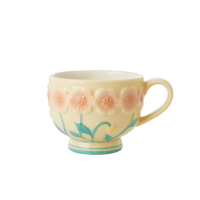Ceramic Mug with Embossed Creme Flower Design Rice DK